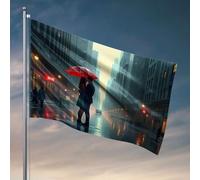 Décoration de chambre universitaire pour gars, un couple partage un parapluie sur une ville pluvieuse, drapeau de rue, accessoires de chambre pour adolescents, garçons, bar, homme, décoration de