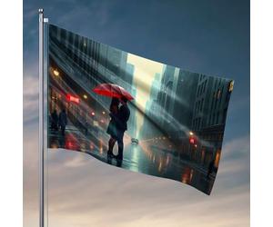 Décoration de chambre universitaire pour gars, un couple partage un parapluie sur une ville pluvieuse, drapeau de rue, accessoires de chambre pour adolescents, garçons, bar, homme, décoration de