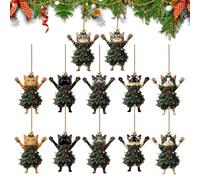 Décoration de Chat Pendentif Chat pour Sapin de Noël en Acrylique 2D | 12 décorations d'animaux pour fêtes, mur, cheminée, sac, rétroviseur de