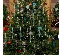 Décoration de cheminée d'arbre - Flocons de neige, stalactites élégantes, ensemble de 20 décorations de Noël en acrylique pour plus de sucre d'orge en blanc, rose, bleu (4-17 cm) (bleu)