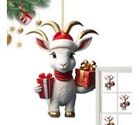 Décoration de chèvre de Noël | Décorations plates en acrylique avec animaux - Pendentif arbre plat - Décoration de famille de dessin animé - Cadeau pour les amoureux des animaux Lambo