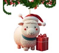 Décoration de chèvre de Noël - Ornement plat acrylique rustique, Cartoon Animal Charm | construction à l'épreuve d'usure avec finition brillante, ornement léger pour l'arbre de Noël, étiquettes-cadeau