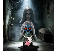 Décoration de crâne pour Halloween avec des Yeux Rouges Lumineux et Une | Décoration de Maison Hantée Gothique Pour Intérieur Extérieur Porche Cimetière Cou