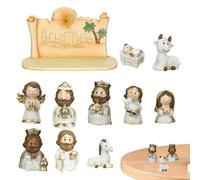 Décoration De Crèche De Noël avec Lumineuse LED, Crèche De Noël Complète avec 10 Petites Figurines Mobiles, Nativité Creche Noel Figurines en Résine pour Décoration De La Maison Bureau