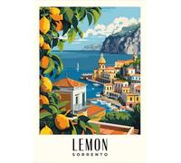 Décoration de cuisine, affiche de citron de la côte, peinture sur toile de voyage en Italie, images d'art mural pour la maison et la chambre 21x30cm sans cadre