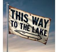 Décoration de cuisine amusante - Panneau rustique : Direction vers le lac serein - Drapeaux muraux pour gars - Drapeau de jardin amusant (60 x 90 cm)
