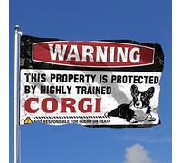 Décoration de dortoir amusante avec inscription « This Property Is Protected By A Highly Trained Corgi Flag Door Decor Funny Flags For Room Guys » (152 x 244 cm)