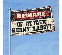 Décoration de dortoir amusante Beware Of Attack Bunny Rabbit Flag Décoration de chambre pour homme Décoration et accessoires (120 x 180 cm)