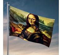 Décoration de dortoir amusante Leonardo Da Vinci'S Mona Lisa : un chef-d'œuvre drapeau réinventé pour chambre de fille Décoration de dortoir amusante (120 x 180 cm)