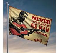 Décoration de dortoir amusante « Never Underestimate An Old Man With A Guitar Flag » - Décoration amusante pour camping-car (152 x 244 cm)