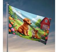 Décoration de dortoir amusante Un golden retriever et un chaton assis ensemble dans un jardin rempli de fleurs colorées. Drapeaux de chambre pour gars, affiches amusantes pour dortoir universitaire