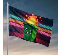 Décoration de dortoir amusante - Une poubelle verte souriante avec des flammes sur le dessus. Drapeaux de chambre pour gars - Affiches amusantes pour dortoir universitaire (120 x 180 cm)