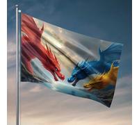 Décoration de dortoir pour homme Trois dragons : drapeaux rouge, bleu et jaune pour grotte d'homme drapeaux amusants pour dortoir universitaire (120 x 180 cm)