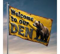Décoration de dortoir pour homme Welcome To Our Den: A Rustic Bear Sign Flag The Room Decorations Outdoor Patio Decor (120 x 180 cm)