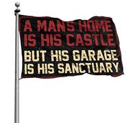 Décoration de dortoir universitaire A Man's Home Is His Castle But His Garage Is His Sanctuary Flag Fall Decor Outdoor Home Men (30 x 45 cm)