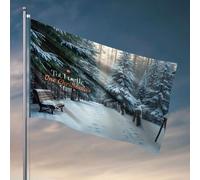 Décoration de dortoir universitaire Une scène de forêt enneigée avec un banc au premier plan. Drapeaux de drapeau drôle décoration de chambre pour homme (60 x 90 cm)