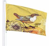 Décoration de drapeau à motif de printemps 0,9 x 1,5 m Un oiseau et des fleurs épanouies sur la branche Nature Nature Jaune Polyester Motif imprimé Décoration extérieure pour maisons et jardins