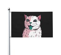 Décoration De Drapeau Chat Blanc À La Langue Verte Imperméable Drapeau Jardin Durable Bannière De Cour Pour Porche Fête Bureaux 3X5 Ft