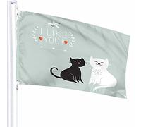 Décoration de drapeau de chats 0,9 x 1,5 m I Like You chaton animal mignon dessin animé coeur amour couple animal de compagnie romantique sourire polyester motif imprimé décoration extérieure pour l