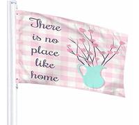 Décoration de drapeau de citation 0,9 x 1,5 m Il n'y a pas de place comme à la maison Vase à carreaux floral Maille de dessin animé Joli feuillage Polyester Motif imprimé Décoration extérieure pour