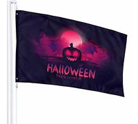Décoration de drapeau de citrouille 0,9 x 1,5 m Trick Or Treat Halloween Moon Glow Dark Night Horror Effrayant Silhouette Polyester Motif imprimé Décoration extérieure pour la maison et le jardin