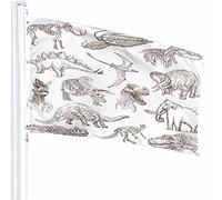 Décoration de drapeau de dinosaure 0,9 x 1,5 m croquis os fossiles mammouth stegosaurus trilobite animal ancien polyester motif imprimé décoration extérieure pour maisons et jardins