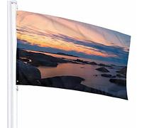 Décoration de drapeau de paysage 0,9 x 1,5 m scène montagne rivière océan ciel nuage nature coucher de soleil lever du soleil crépuscule pierre polyester motif imprimé décoration extérieure pour mai
