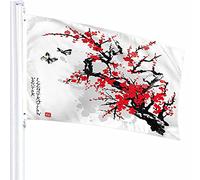 Décoration de drapeau floral 0,9 x 1,5 m Branche Feuillage Papillon Cerise Fleur Japonaise Encre Chine Culture Classique Polyester Imprimé Motif Décoration d'extérieur pour Maisons et Jardins