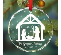 Décoration de famille avec nom personnalisé 2025, crèche de Noël, cadeaux d'ornement chrétiens en verre, ornements personnalisés que Dieu bénisse, ornements religieux catholiques, souvenir d'arbre de