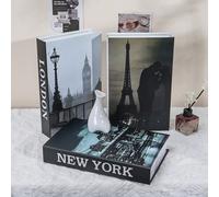 Décoration de faux livres (3/2/1 pièce). Style maison à la mode, nom de ville internationale et construction renommée - Inspiré par les designers, carton rigide (non ouvrable). Idéal pour décorer un s
