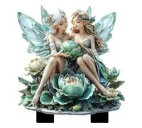 Décoration de fée d'extérieur | Insert de sol imperméable en acrylique 2D | Décorations de jardin féérique avec une fille sur un vert | Pour pelouse, trottoir, pot, aménagement paysager, chemin