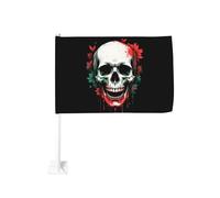 Décoration de fenêtre avec tête de mort, fleurs rouges et éclaboussures de peinture, drapeau de protection solaire 30 x 45 cm (12 x 18 pouces), bannière double face pour camion