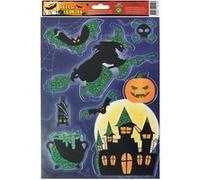 Décoration de fenêtre électrostatique Halloween - Sorcière - Paillettes Multicolore G