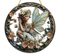 Décoration de fenêtre en verre teinté en acrylique avec motif de fée fleurie de 19,8 cm - Grand attrape-soleil creux pour jardin pour Noël, fête des mères, Saint-Valentin