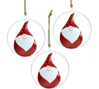 Décoration de fenêtre Lutin Santa Claus métal 16cm rouge blanc ruban de jute 3 pièces