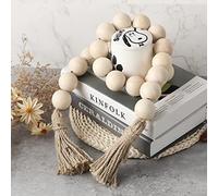 Décoration de Ferme Grande guirlandeperles Bois 127 cm Long Perles 4cm/1.6inch diamètre décor de Perles Naturel avec Glands décoratifs pour Table Basse Home Plateau à Plusieurs Niveaux Tenture Murale