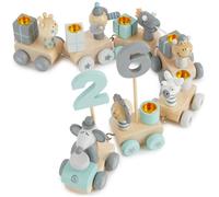 Décoration de fête - BIECO - Train d'anniversaire en Bois - 28 pièces - Longueur 48 cm - Design Scandinave