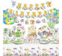 Décoration de fête d'anniversaire en forme de dragon, y compris une bannière « Happy Birthday », des assiettes, des tasses, des serviettes, des nappes, des ballons, des pailles, des décorations