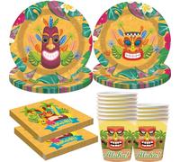 Décoration de Fête d'anniversaire Hawaï,Feuilles de Palmier Fleurs hawaïennes, Fourniture de Fête Tropical Set de Vaisselle,Hawaï, Assiette Carton Pique-nique,50PCS