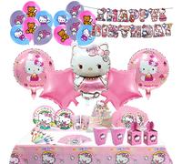 Décoration de fête d'anniversaire Hello Kitty, bannière d'arrière-plan pour enfants, ballon en Latex en aluminium, vaisselle jetable, cadeau Sticker - 50pcs