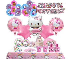 Décoration de fête d'anniversaire Hello Kitty, bannière d'arrière-plan pour enfants, ballon en Latex en aluminium, vaisselle jetable, cadeau Sticker - 50pcs
