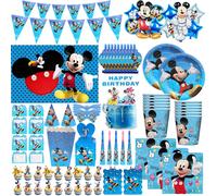 Décoration de fête d'anniversaire Mickey Mouse, assiette, gobelet, serviette, nappe, vaisselle, fournitures d'anniversaire Mickey pour enfants, ballon chiffre 120pcs set