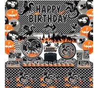 Décoration de fête d'anniversaire motif dragon, y compris toile de fond pour fête d'anniversaire, assiettes, assiettes à dessert, tasses, serviettes, nappes, ballons, pailles, pour 20 invités