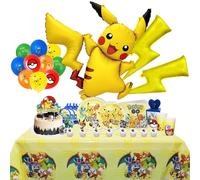 Décoration de fête d'anniversaire Pokemon, nouveau ballon Ligntning Pikachu, fournitures pour événements pour enfants, vaisselle jetable, bannière, assiette d'arrière-plan Balloon Set 7 -24pcs
