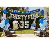Décoration de fête d'anniversaire pour trente ans, bannière pour 35e anniversaire, grand chiffre 35 ballons en forme de tasse de champagne, bière, ballons pour homme, lui, mari Cheers to 35 ans