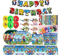 Décoration de fête d'anniversaire Super Mario, ensemble de vaisselle jetable en papier, gobelets, assiettes, serviettes, fournitures de fête, porte-clés, bracelet pour sacs 6pcs spiral