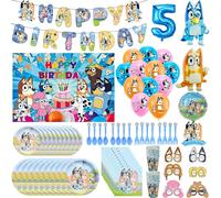 Décoration de fête d'anniversaire sur le thème de la famille Bluey, ballons, assiettes, vaisselle jetable, ensemble de fournitures pour événements pour enfants, baby shower 6pcs-Horn