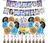Décoration de fête d'anniversaire sur le thème du football du Real Madrid, ballons, toile de fond, décoration de gâteau, fournitures de fête d'anniversaire, baby shower 1SET 8