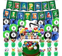 Décoration de fête de billard - Kit d'accessoires d'anniversaire avec bannière Happy Birthday, décoration de gâteau, décorations de cupcake, ballons pour fête à thème sportif