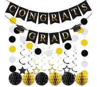 Décoration de fête de fin d'études 2026 - Bannière de félicitations, ensemble de panneaux étoiles et boules en papier pour la célébration des diplômes | Kit de décoration pour lycée et université pour